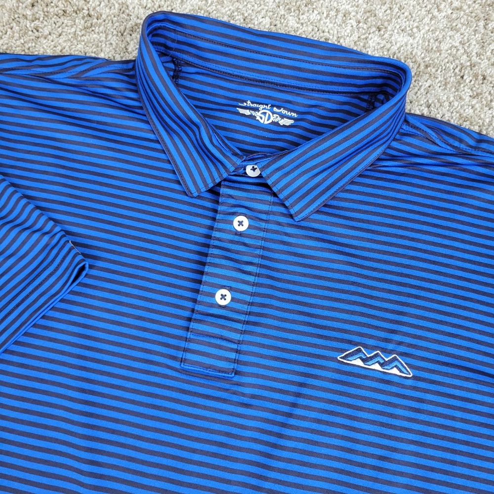 Straight Down Mens XL Blue Black Striped Performance Stretch Golf Polo SS